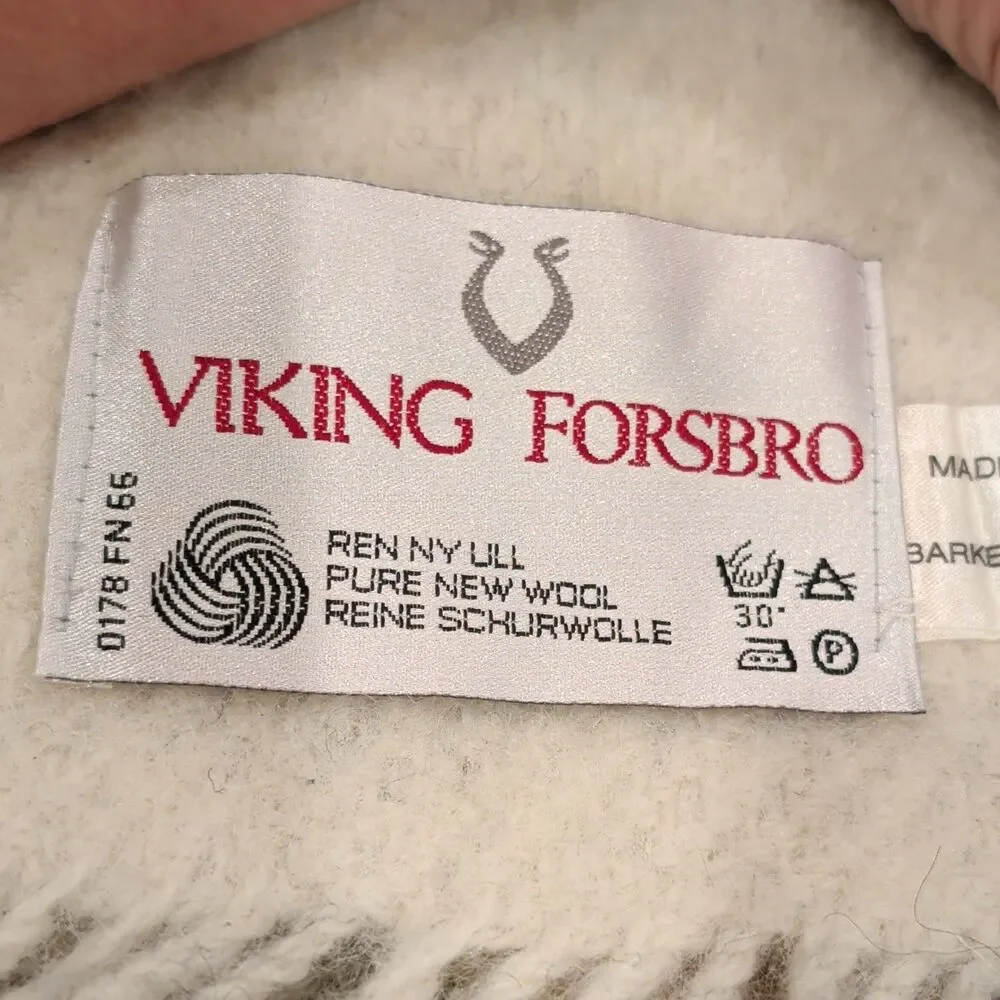 Viking Forsbro Wool Striped Bohemian Shawl Throw Fringed Beige Brown Gray
